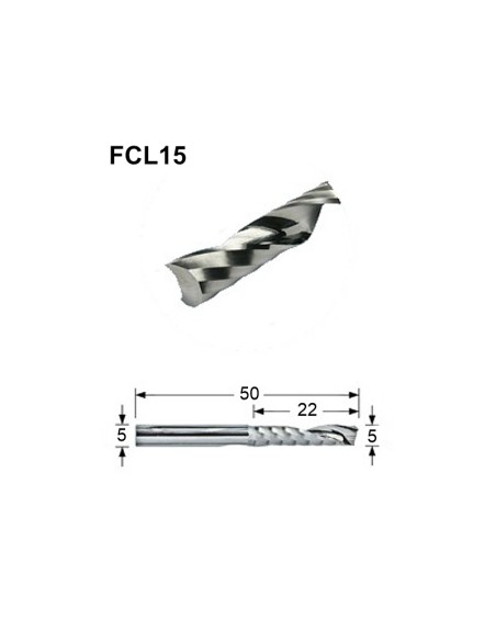 (FCL15) FRESA CNC CARBIDE 1 LABIO 5MM ESPECIAL PVC Y METACRILATO